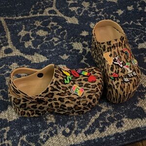 Leopard Print Clogs with Colorful Charms